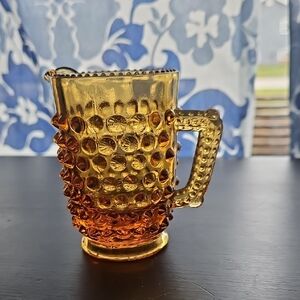 Fenton Amber/Orange Hobnail Glass Creamer Pitcher
